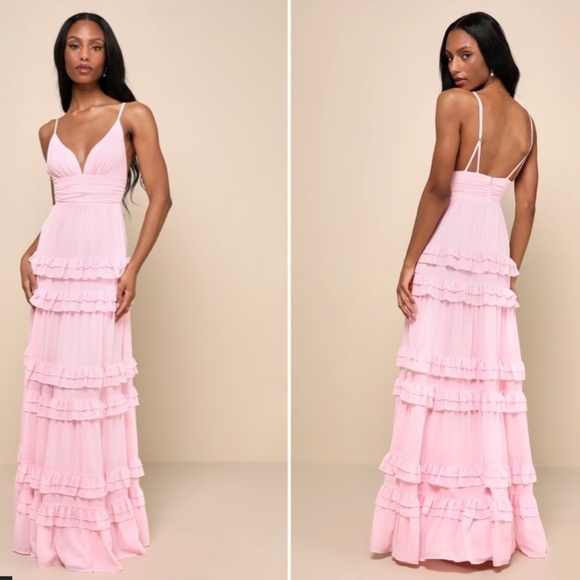LULU's Prom Wedding Boho Romantic Tiered Ruffles Maxi Dress NWOT
